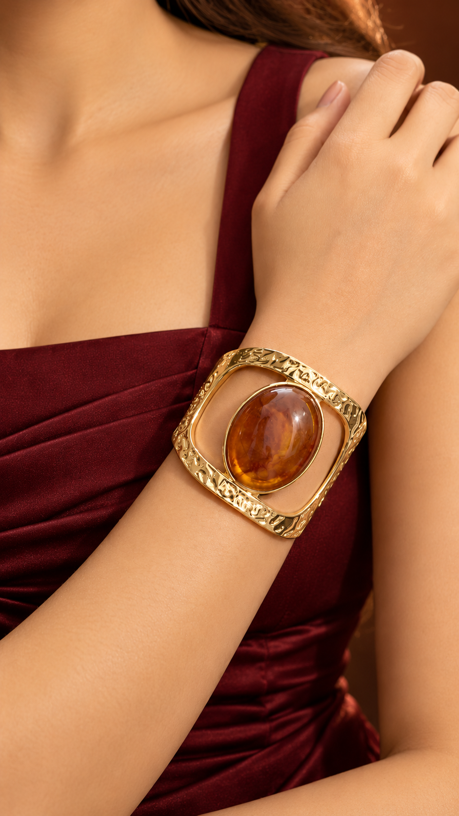 Amber Oval Textured 316L Anti-Tarnish Cuff Bracelet