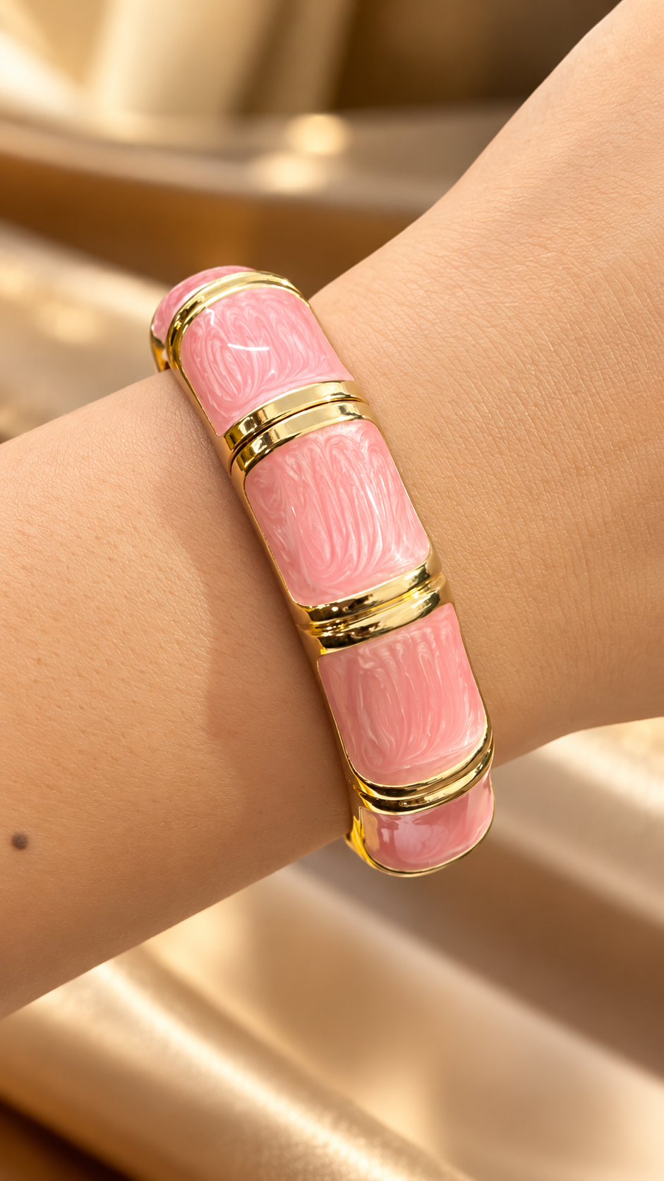 Pink Enamel Segmented 316L Anti-Tarnish Bracelet