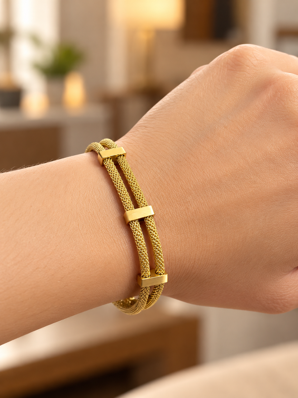 Double Weave Golden Bar 316L Anti Tarnish Bracelet