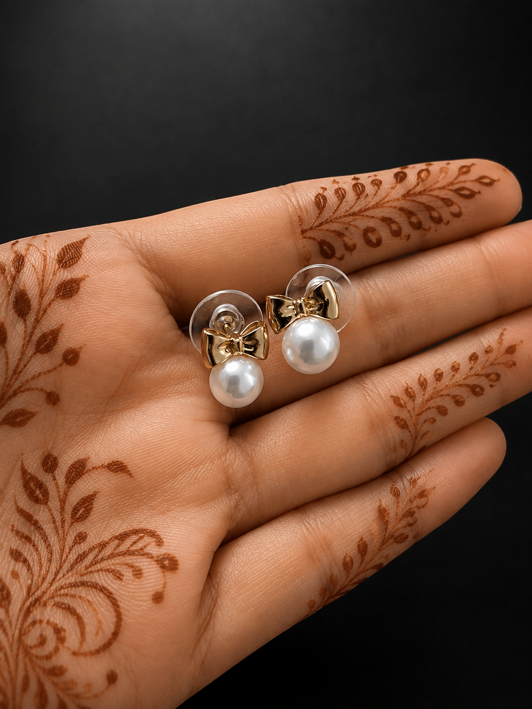 Pearl Bow 316L Anti Tarnish Gold Stud Earrings
