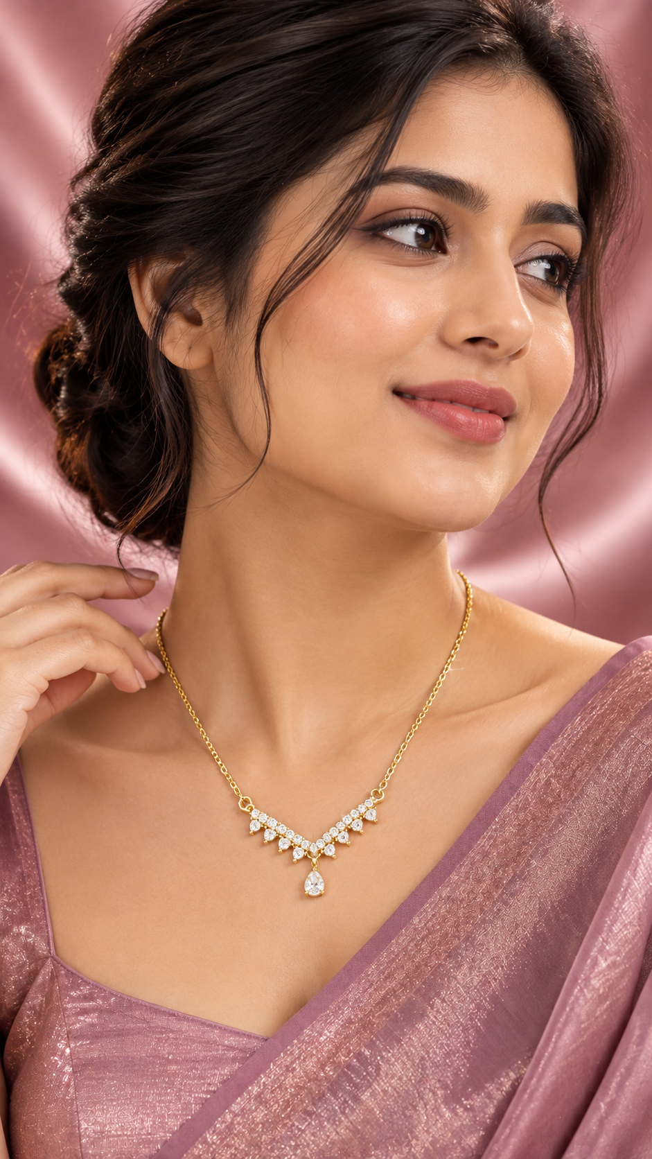 Crystal Teardrop V-Shaped 316L Anti Tarnish AD Necklace