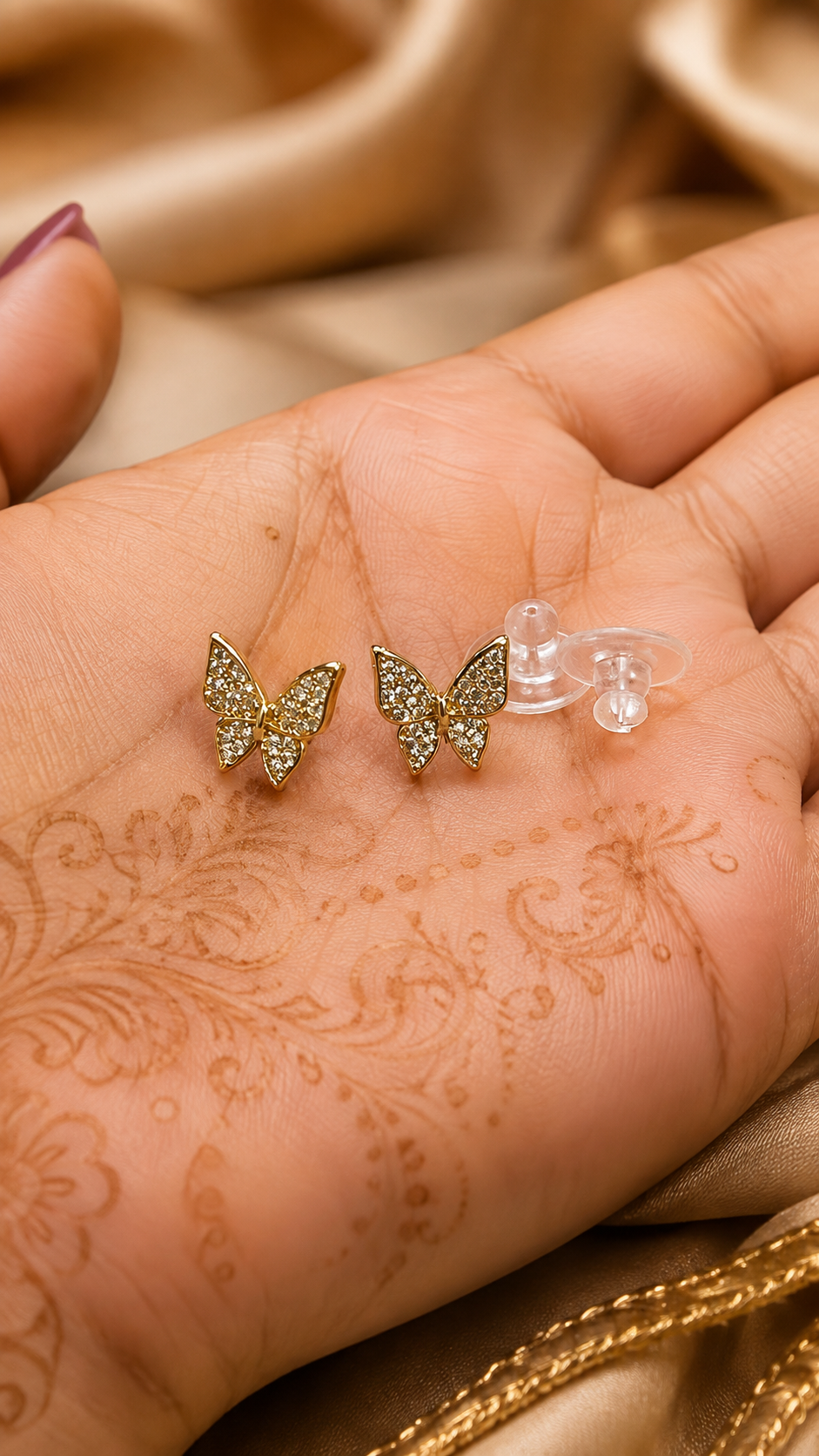 Butterfly Pavé 316L Anti Tarnish Gold Stud Earrings