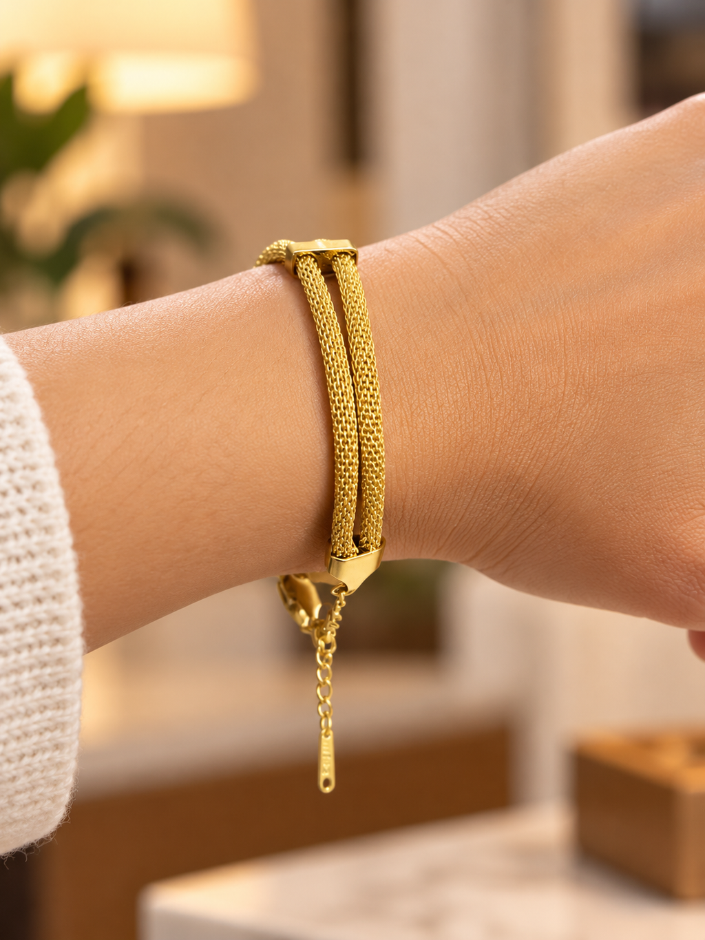 Double Weave Golden Bar 316L Anti Tarnish Bracelet
