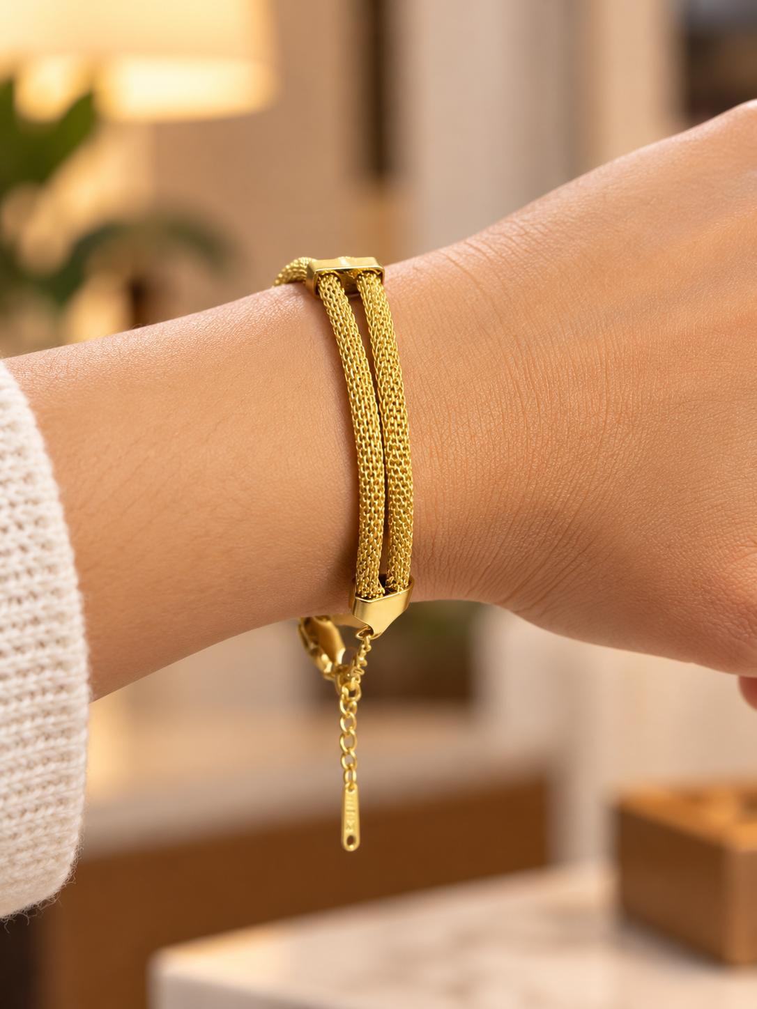 Double Weave Golden Bar 316L Anti Tarnish Bracelet