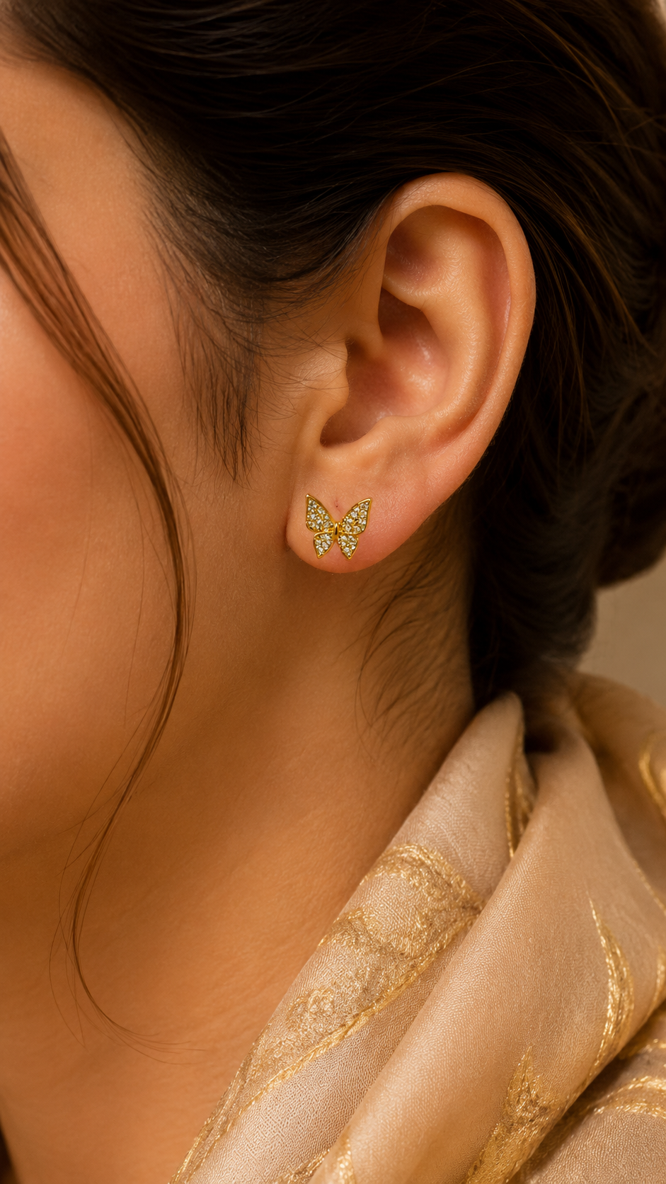 Butterfly Pavé 316L Anti Tarnish Gold Stud Earrings
