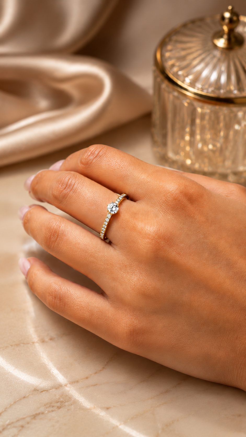 Crystal Solitaire 316L Anti Tarnish AD Ring