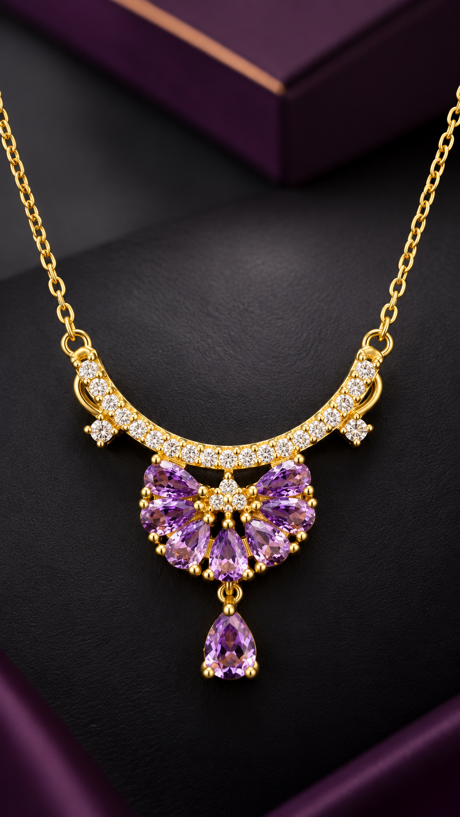 Purple Crystal 316L Anti Tarnish AD Necklace