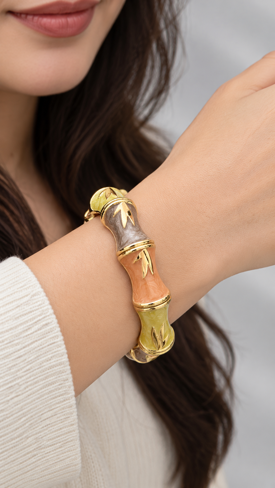 Leaf Motif 316L Anti Tarnish Enamel Bracelet