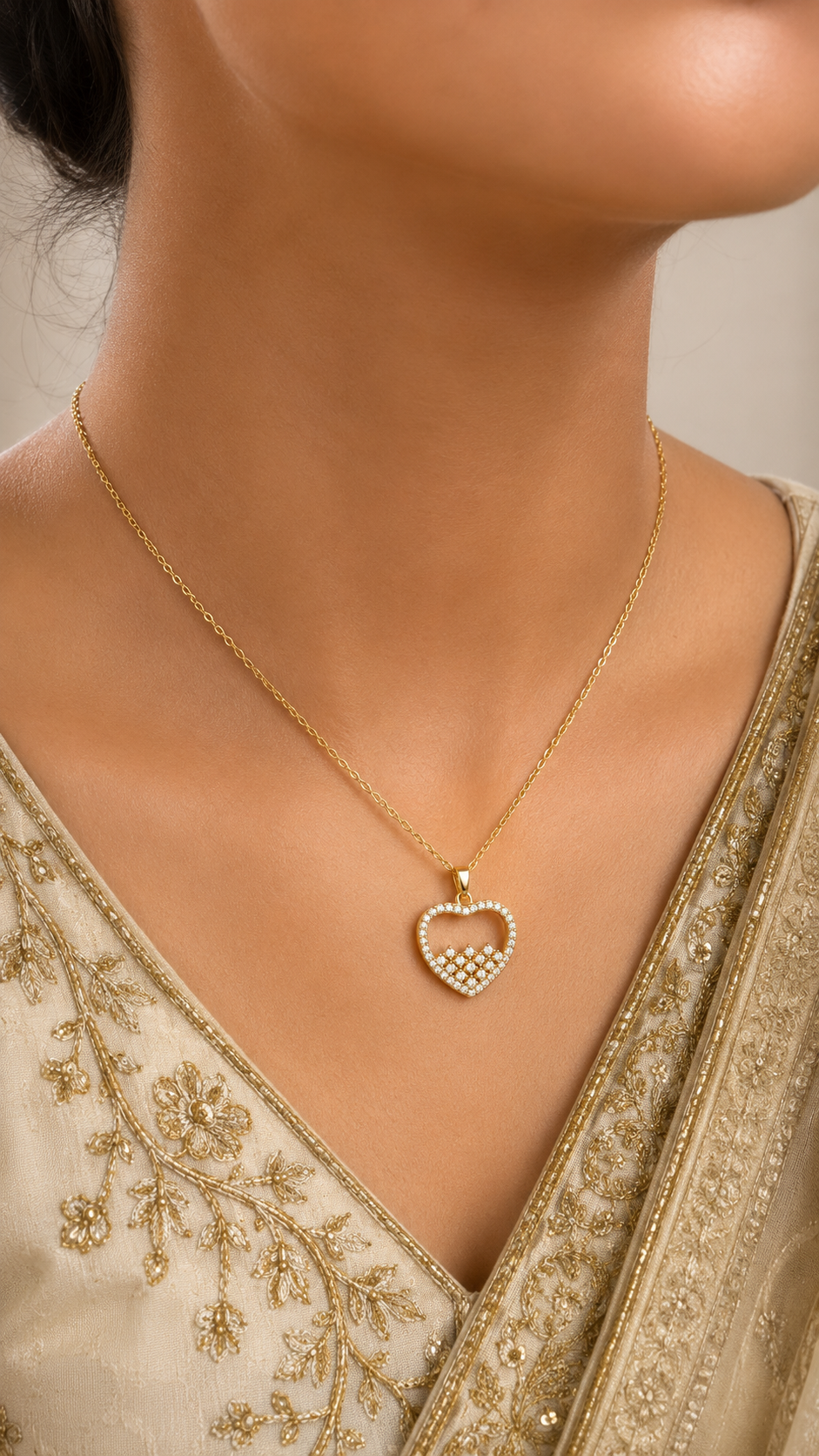 Crystal Heart AD 316L Anti Tarnish Pendant Necklace