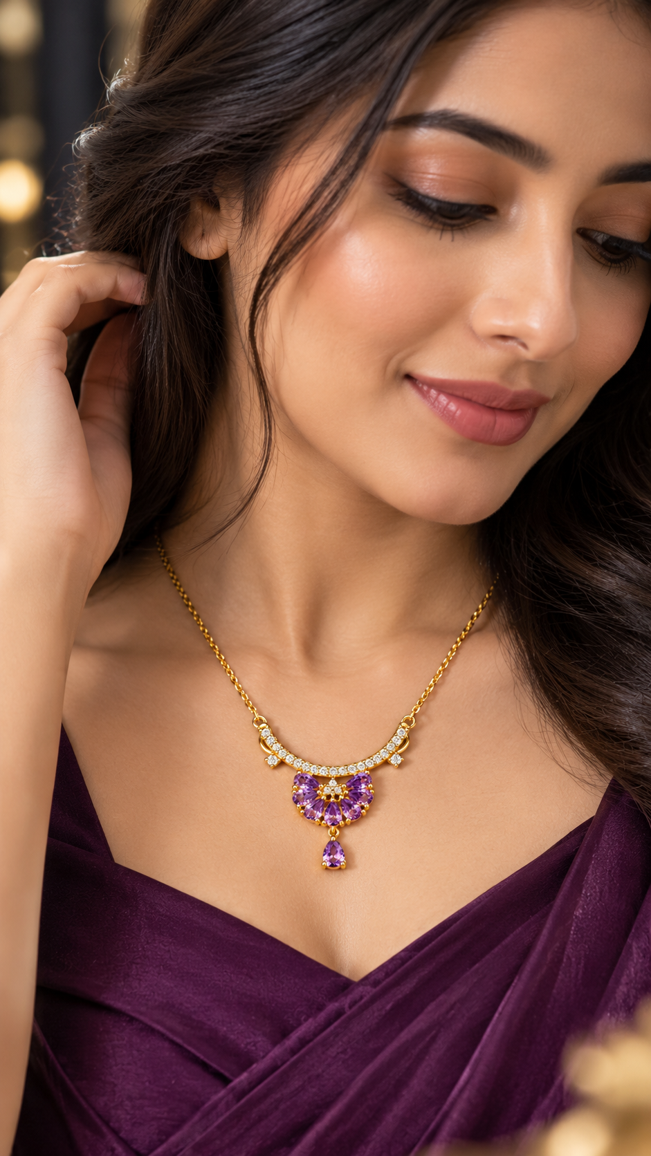 Purple Crystal 316L Anti Tarnish AD Necklace