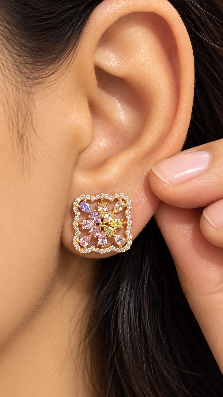 Floral Prism 316L Anti-Tarnish AD Stud Earrings