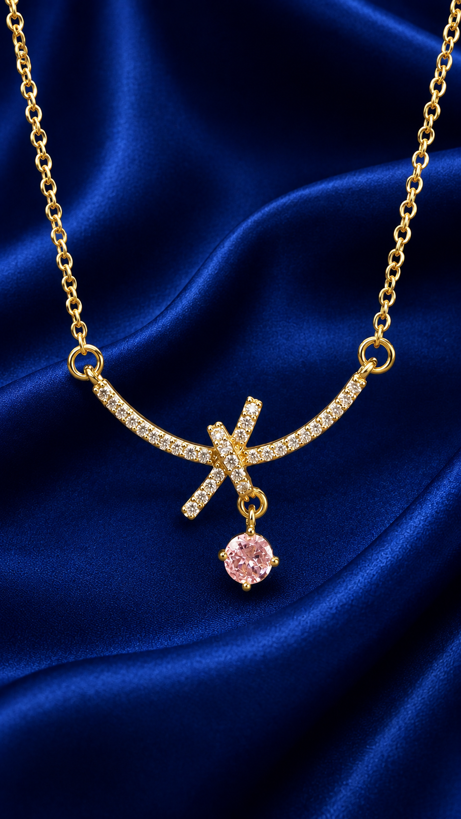 Lumière Bow Pink  – 316L Anti Tarnish AD Necklace