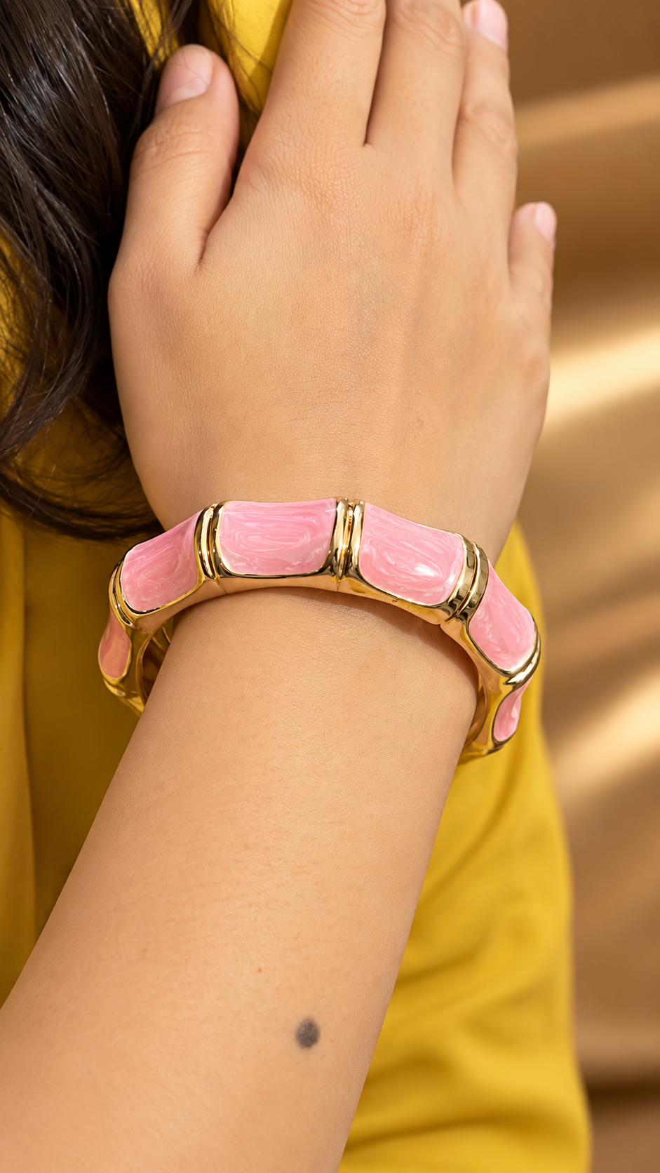 Pink Enamel Segmented 316L Anti-Tarnish Bracelet