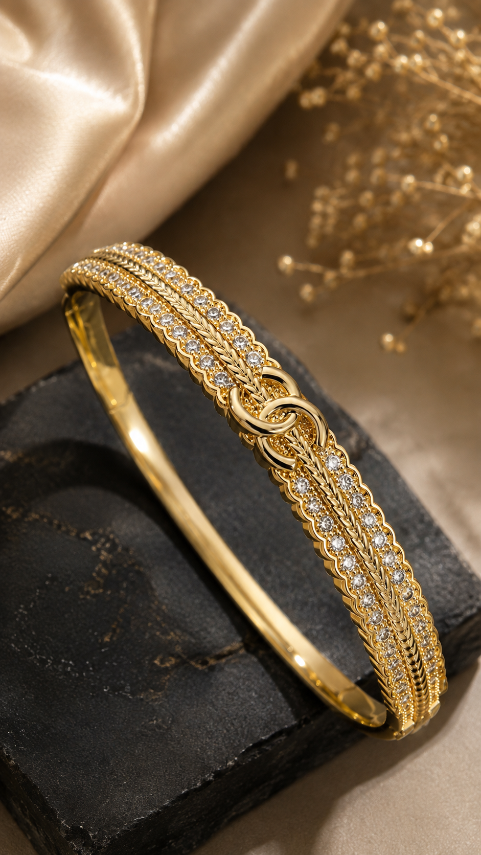 Crown 316L Anti-Tarnish AD Bangle Bracelet