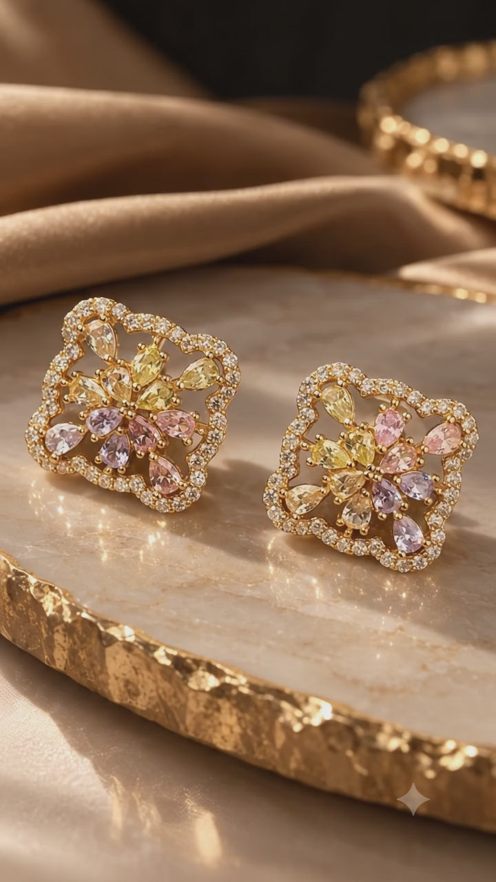 Floral Prism 316L Anti-Tarnish AD Stud Earrings
