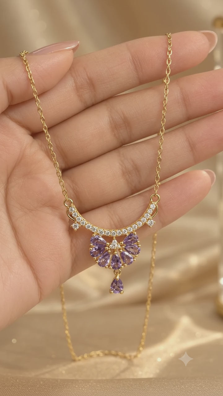 Purple Crystal 316L Anti Tarnish AD Necklace