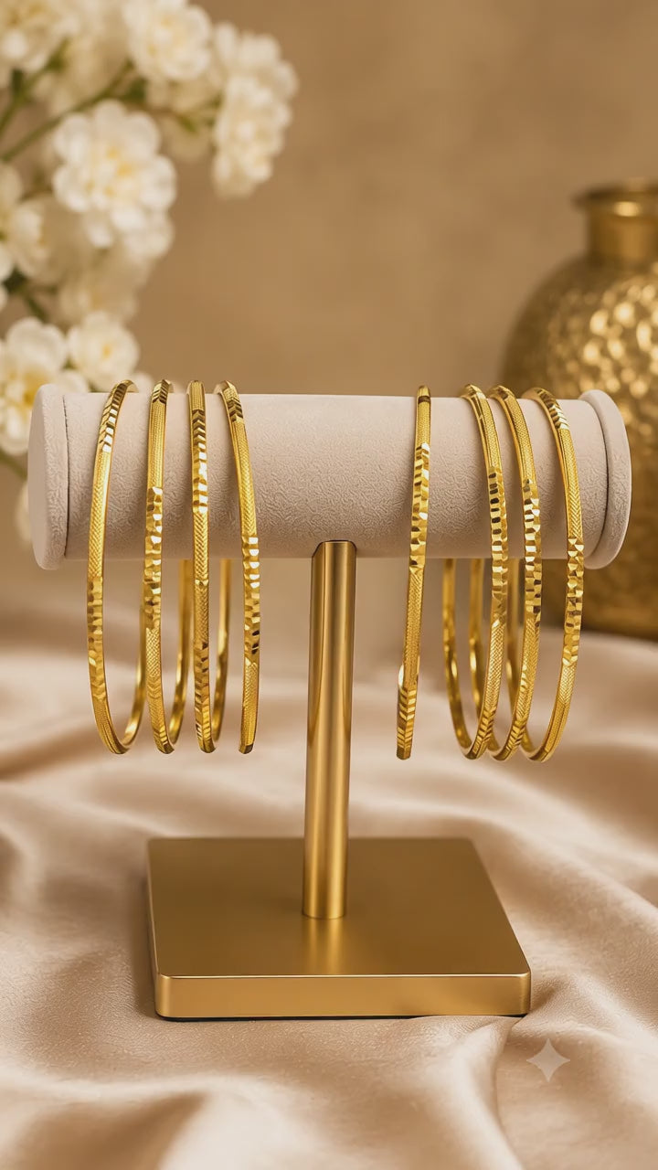 Timeless Spark Anti Tarnish Stainless Steel Textured Bangle Set