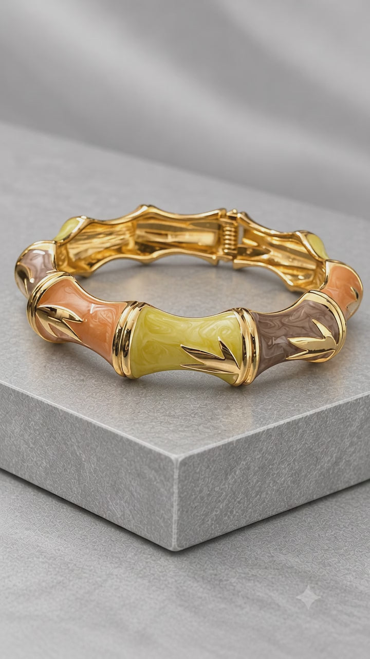 Leaf Motif 316L Anti Tarnish Enamel Bracelet