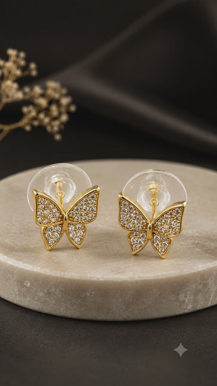 Butterfly Pavé 316L Anti Tarnish Gold Stud Earrings