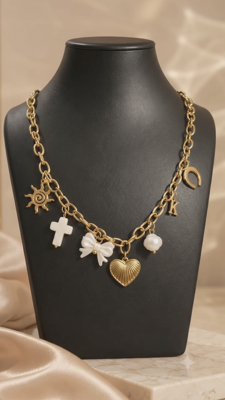 Multi-Charm Heart & Pearl 316L Anti-Tarnish Necklace