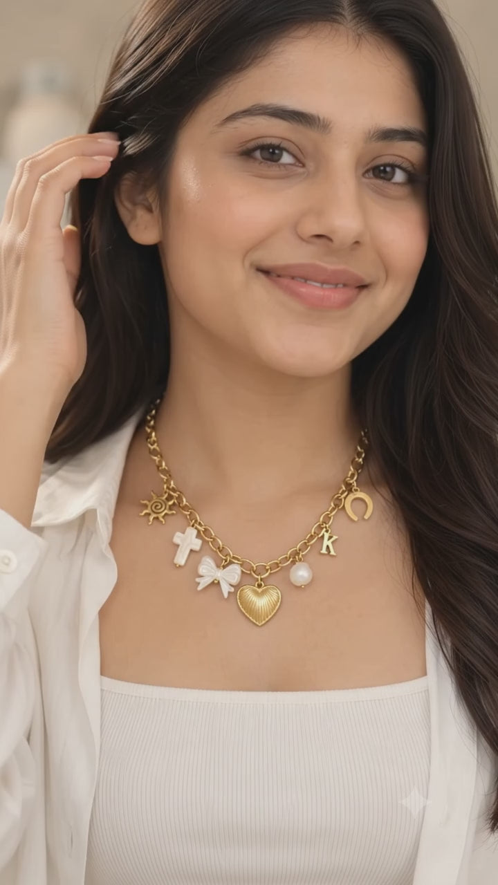 Multi-Charm Heart & Pearl 316L Anti-Tarnish Necklace